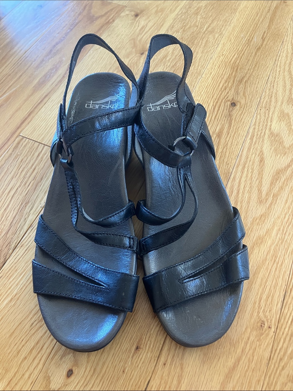 Dansko Black Leather Multi-Strap Slingback Sandals